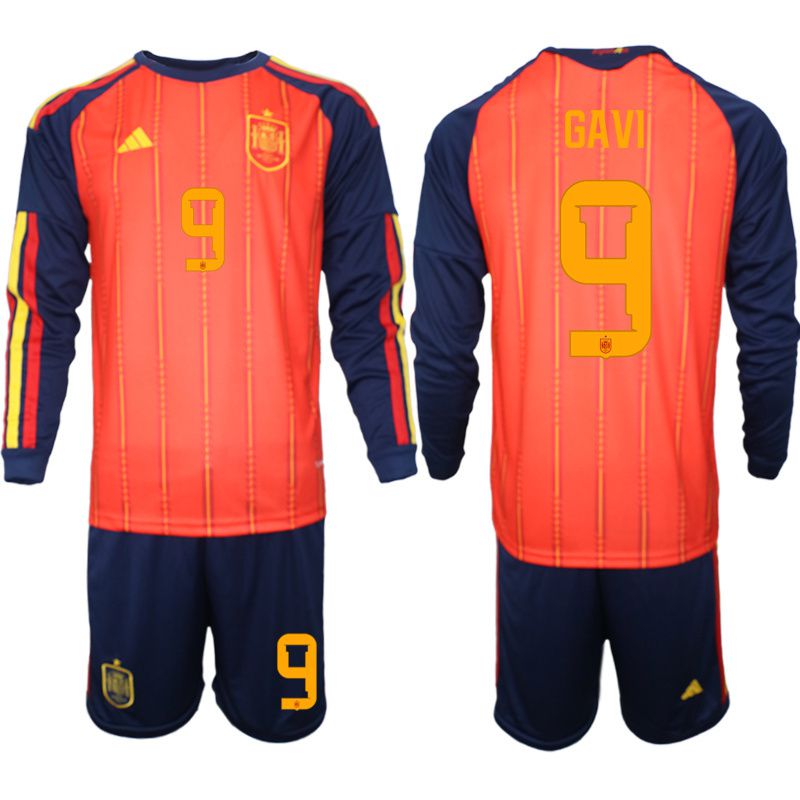 Men 2026 World Cup National Team Spain home red #9 long sleeve Soccer Jersey